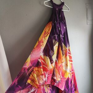 Jennifer Lopez Dress Womens S Purple Floral High Low Halter Chiffon Tropical